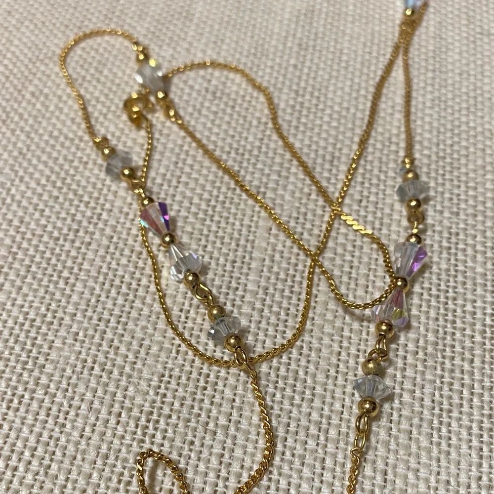 Vintage Gold and Crystal 32” chain Necklace